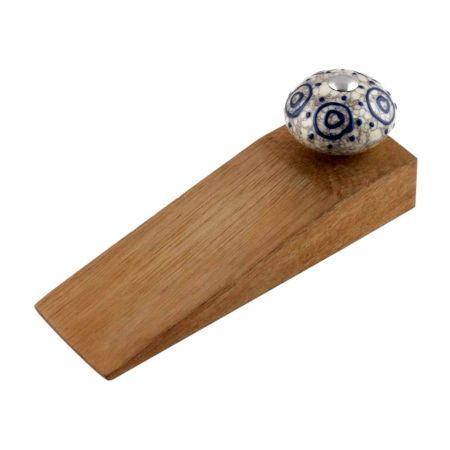 Blue Decorative Crackle Ceramic Wooden Door Stopper